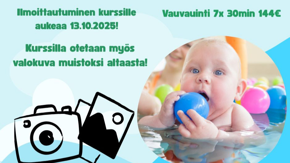 Syksyn toisessa jaksossa tarjolla taas vauva- ja taaperouintia, kummassakin ryhmässä hyvin tilaa! Ilmoittautuminen www.htu.fi