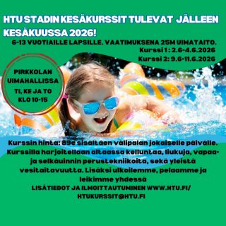Lasten kesäkurssit Pirkkolassa kesäkuun ensinmäisillä viikoilla
viikko 1 tiistai 2.6 - torstai 4.6.
viikko 2 tiistai 9.6.- torstai 11.6.
Kurssit järjestetään tiistaisin, keskiviikkoisin ja torstaisin klo 10-15. Kaikki toiminta kursseilla Pirkkolan uimahallissa ja sen ympäristössä.
Kurssilla harjoitellaan altaassa kelluntaa, liukuja, vapaa- ja selkäuinnin perustekniikoita, sekä yleistä vesitaitavuutta. Lisäksi päivän aikana ulkoilemme, pelaamme ja leikimme yhdessä. Lähtövaatimuksena on 25 metrin uimataito. Uintiopetus tapahtuu isossa altaassa. Tarkempi ohjelma ilmoitetaan ennen kurssin alkua.
Leirin hintaan sisältyy välipala leiripäiville mutta esimerkiksi oma juomapullo hyvä olla mukana leirillä etenkin kuumilla ilmoilla.
Kesto 3 pv, hinta 89€
Hinta yhdelle viikolle, joka sisältää kolme kurssipäivää (sis. välipalan kolmelle kurssipäivälle)