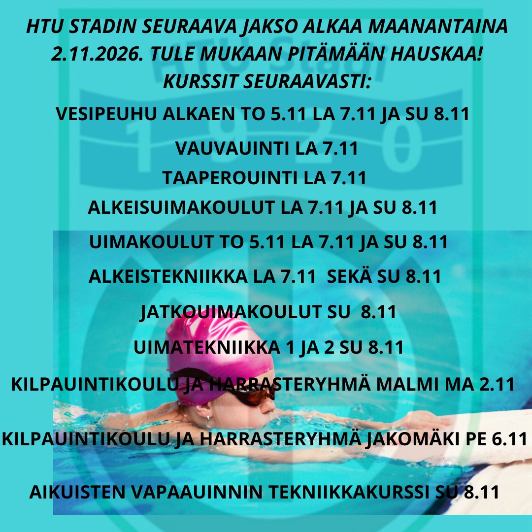 Syksyn toinen kurssijakso alkaa 2.11., tsekkaa koko tarjonta ja muista ilmoittautua ajoissa mukaan laadukkaille kursseillemme.
Ilmoittautuminen toiselle kurssijaksolle alkaa maanantaina 19.10.
