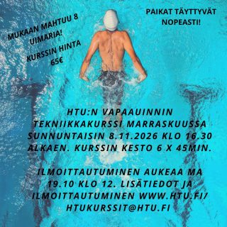 Aikuisille tarjolla kursseja Jakomäessä sunnuntaisin.
Rauhallinen ja mukava Jakomäen halli tarjoaa hyvän ympäristön rauhassa kehitellä omaa uintitekniikkaa vaikka kohti kesän triathlon-startteja tai muuten vaan käydä hakemassa uutta oppia omaan tekemiseen.
Muista ilmoittautua ajoissa, paikat menevät nopeasti.